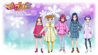 Girls snowflakes purple background winter - a group of girls free wallpaper