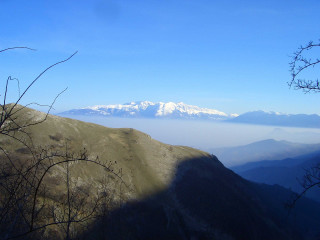 Mountain range cloud trees winter - panoramic view free wallpaper
