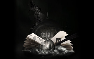 Flying book black background white 2 - abstract illusionism free wallpaper