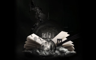 Flying book black background building 2 - abstract illusionism free wallpaper