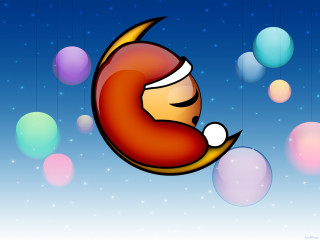 Sleeping moon bubbles starry sky - a crescent moon free wallpaper for desktop