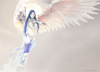 Woman sword wings air moon - dark fantasy art free wallpaper
