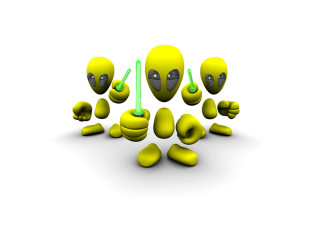 Yellow aliens green light head - sci fi free wallpaper