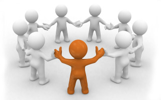 Group people circle arms out - one person free wallpaper