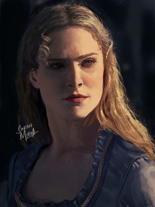 Woman blonde hair blue dress - professional digital painting free wallpaper