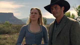 Man woman field mountains sky - international free wallpaper