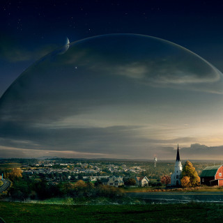 Large object sky town church - free sci-fi wallpaper for tablet