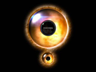 Yellow eyeball black background white - pincushion len free wallpaper