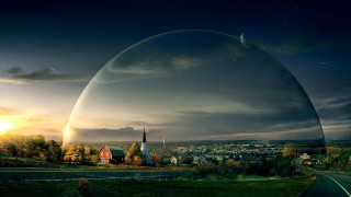 Large bubble object road church - matte painting free wallpaper
