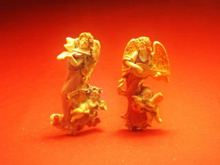 Angels figurines red background ornaments 2 - high detail 8 k free wallpaper for desktop