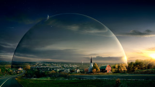 Large glass ball road sunset - matte painting free wallpaper