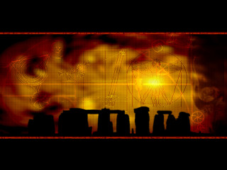 Stonehenges red background yellow light - a yellow light in the middle free wallpaper