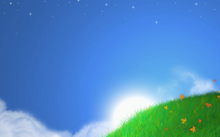Grassy hill stars sky bright 3 - a bright sun in the background free wallpaper