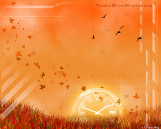 Clock field birds sunset background - autumn free wallpaper for desktop