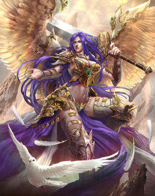 Woman sword wings bird hand - epic fantasy character art free wallpaper for mobile