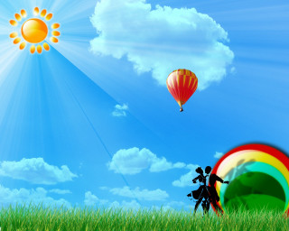 Person flying kite field rainbow - summer vibrancy free wallpaper
