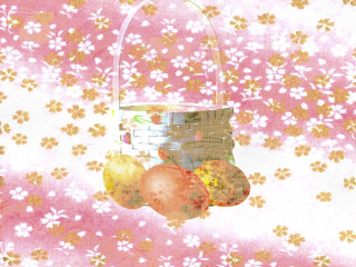 Basket fruit hanging string pink 2 - pastel color free wallpaper