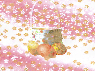 Basket fruit hanging string pink 3 - pastell free wallpaper