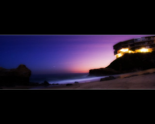 Building hill ocean night lights - australian tonalism free wallpaper for desktop