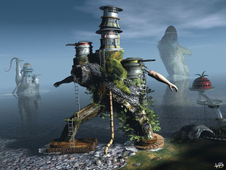 Giant head man ladder to - image of a man free wallpaper