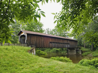 Covered bridge river wooded trees 2 - the side of the bridge free wallpaper