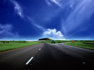 Long road clouds blue truck - a long road free wallpaper for desktop