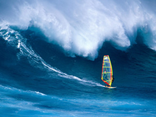 Surfing person wave sailboat ocean - in the ocean free wallpaper