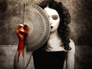 Woman fan blood dripping gothic - dark art free wallpaper for desktop