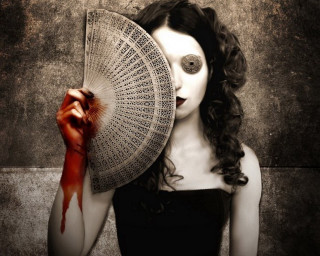 Woman bloody fan umbrella dripping - dark art free wallpaper for desktop
