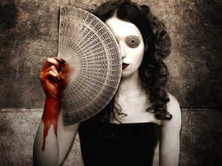 Woman fan blood dripping bloody 2 - dark art free wallpaper for desktop