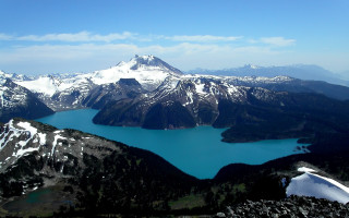 Lake mountains snowy peaks zenith - zenith view free wallpaper