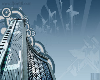Tall building blue sky swirly - modern art deco free wallpaper