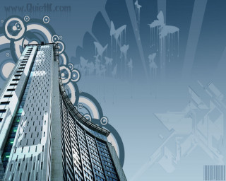 Tall building blue sky swirly 2 - art deco free wallpaper