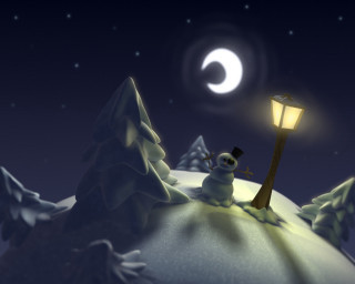 Snowman night snow streetlight fullmoon - a snowman free wallpaper