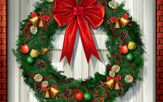 Christmas wreath bells bow door - a christmas wreath free wallpaper