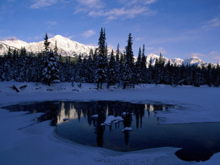 Lake snow trees mountains blue 2 - covered free wallpaper for desktop