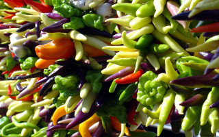 Colored peppers vegetables table white - other vegetable free wallpaper