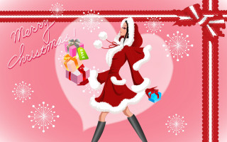 Woman santa claus gift heart - frame free wallpaper
