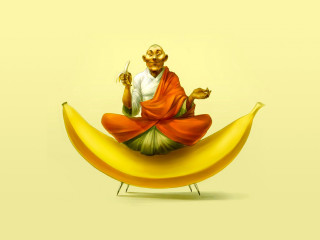 Statue man banana yellow background - a yellow background behind free wallpaper for desktop