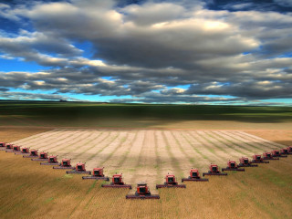 Crops field red tractors cloudy - andreas gursky free wallpaper for desktop