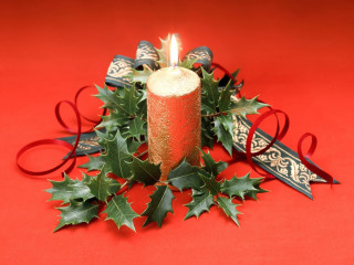 Candle holly leaves ribbon red 2 - a candle free wallpaper for desktop