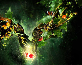 Holly leaves berries light dark - a green glow free wallpaper