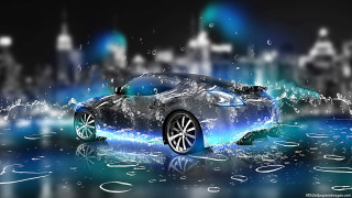 Car digital painting city water 2 - a digital painting style free wallpaper