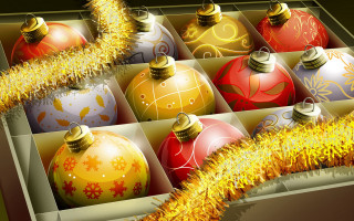 Christmas ornaments colorful box yellow - a gold ribbon free wallpaper
