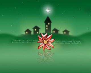 Christmas card red flower house - a star above free wallpaper
