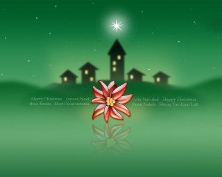 Christmas card red flower house 3 - a star above free wallpaper