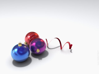 Three shiny christmas ornaments red 3 - a red ribbon free wallpaper for desktop