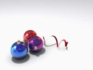 Three shiny christmas ornaments red 4 - a red ribbon free wallpaper for desktop