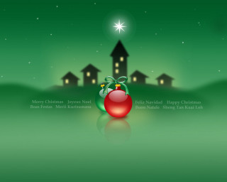 Christmas apple green background house 3 - a christmas card free wallpaper