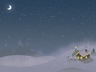 Snowy night house tree crescent - a snowy night free wallpaper